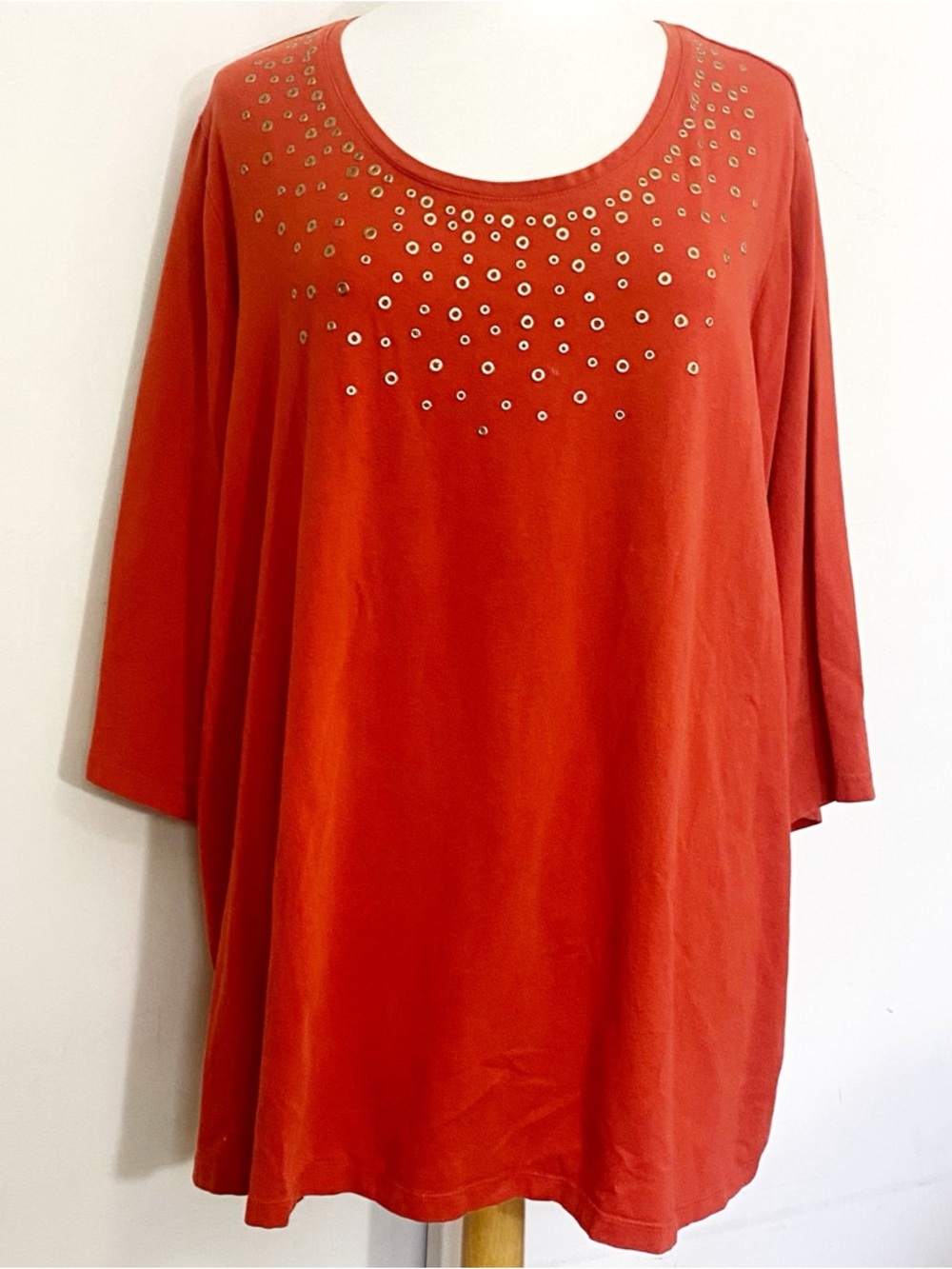 Catherines Rust Scoop Neck Tunic with Grommet Detail 95% Cotton Tee Top 3X